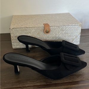 Heeled Mules For Women, Pointed Toe Slingback Pumps Buckle Kitten Heels